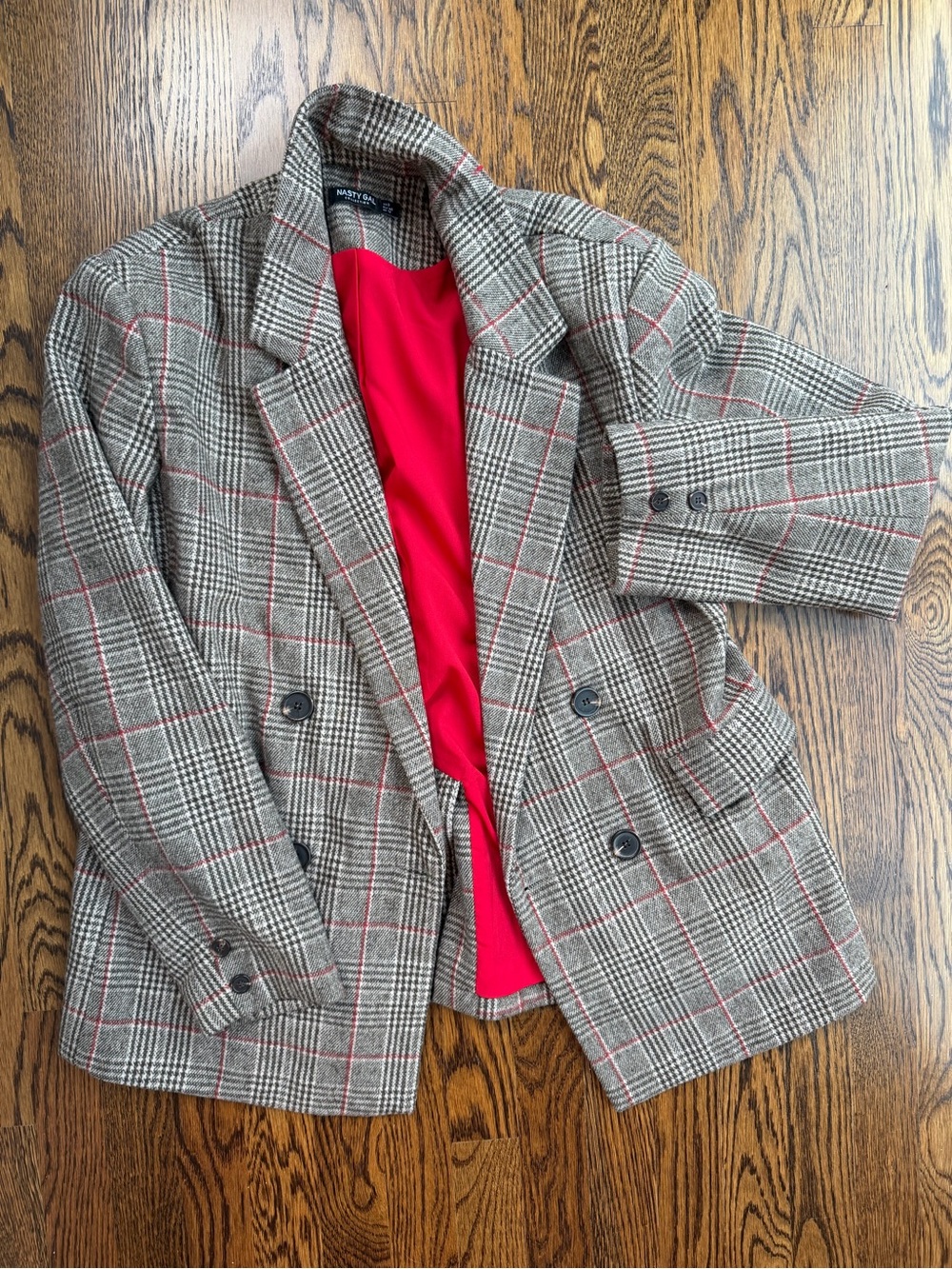 Nasty Gal Plaid Double-Breasted Office Casual Preppy Autumn Blazer
